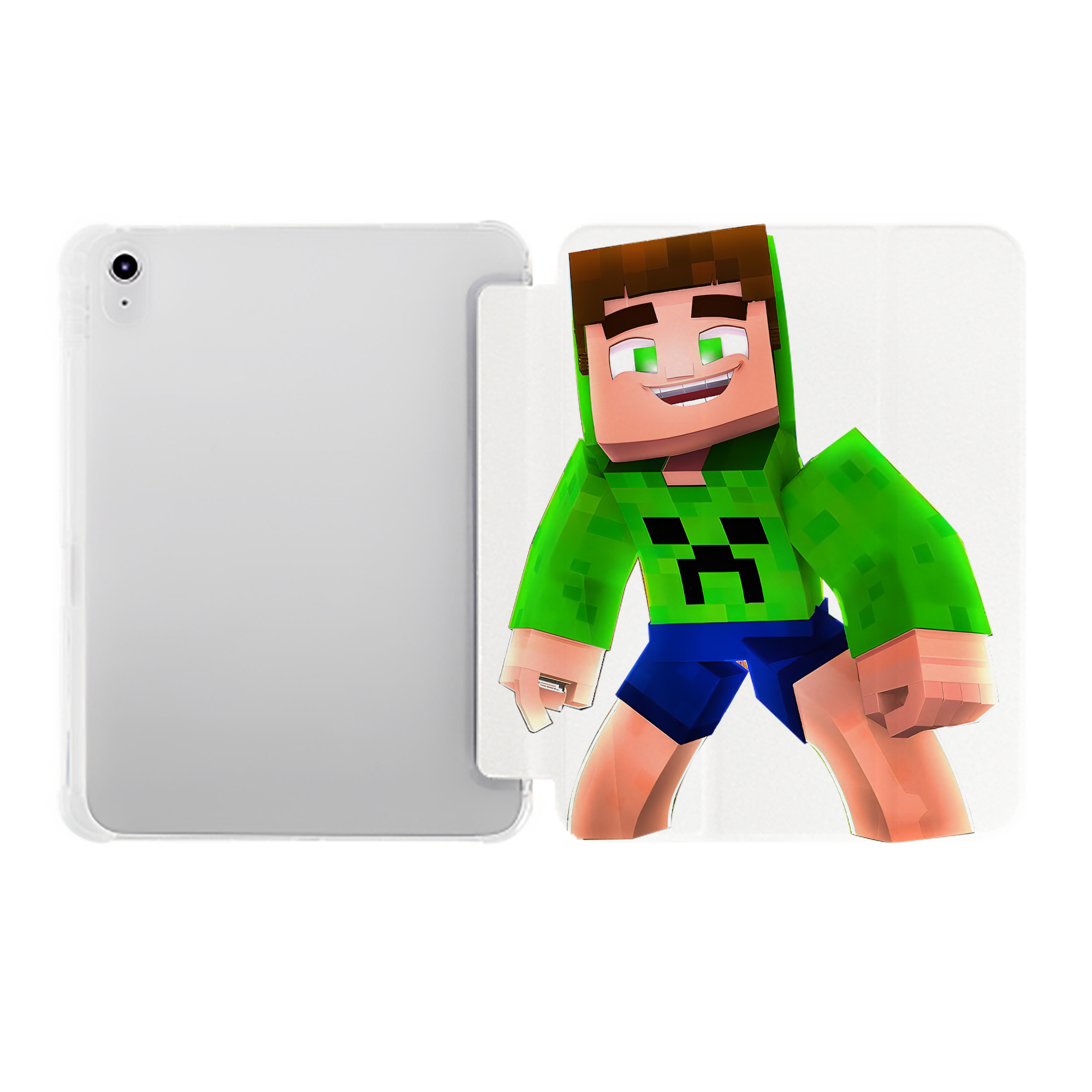 （画像用） マインクラフト ブロックの世界 Minecraft MC Block world IPad ケース ペン収納付き 三つ折りスタンド PUレザー×シリコン 対応機種9.5/10.5/10.9インチ